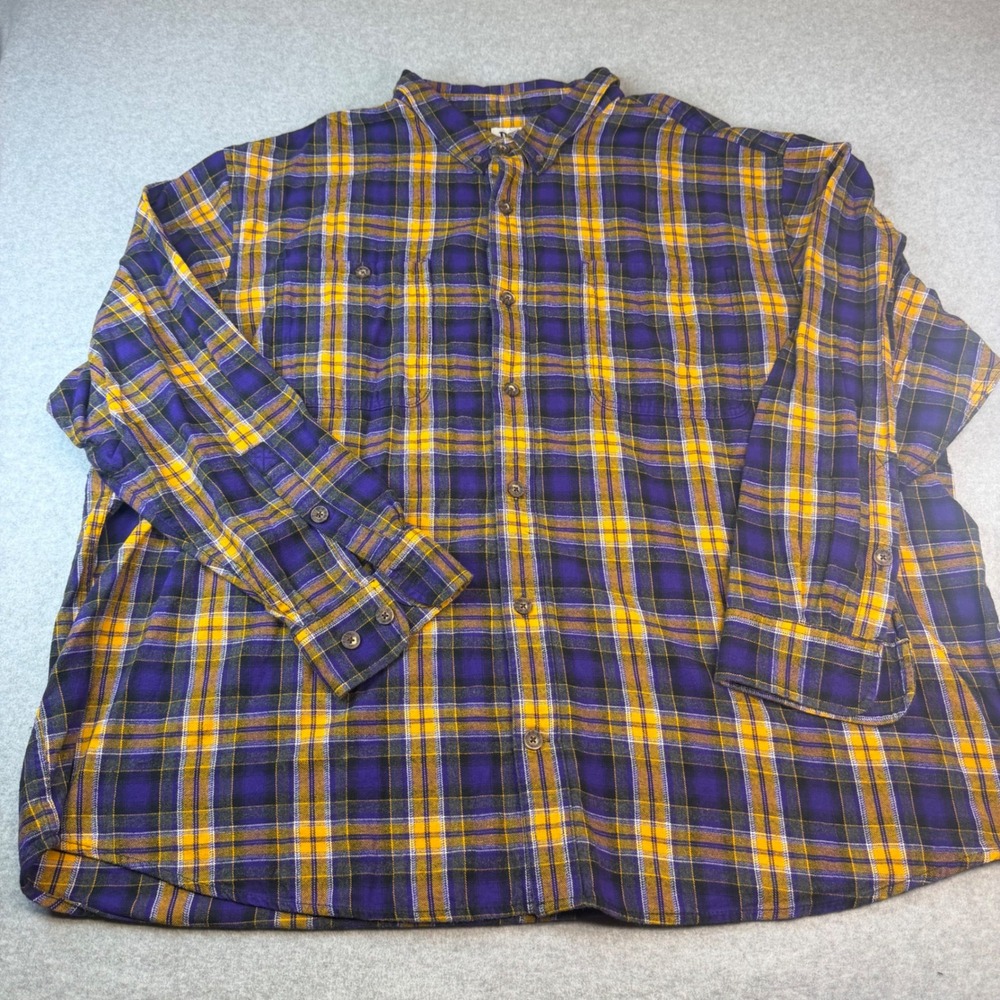 Duluth Trading Co Mens 4XL Relaxed Fit Flannel Shirt Purple Yellow Plaid L/S